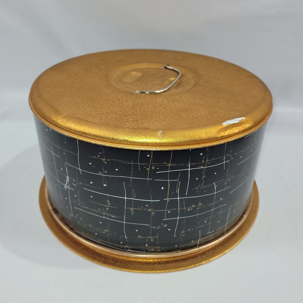 Metal Mid Century Round Cake Carry Case 1950s Atomic Design Carrier